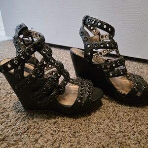 Black Wedge Sandals